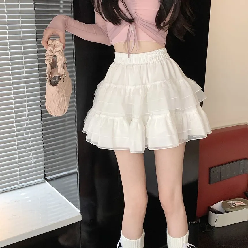 Balletcore High Rise Tiered Mesh Mini A-Line Skirt