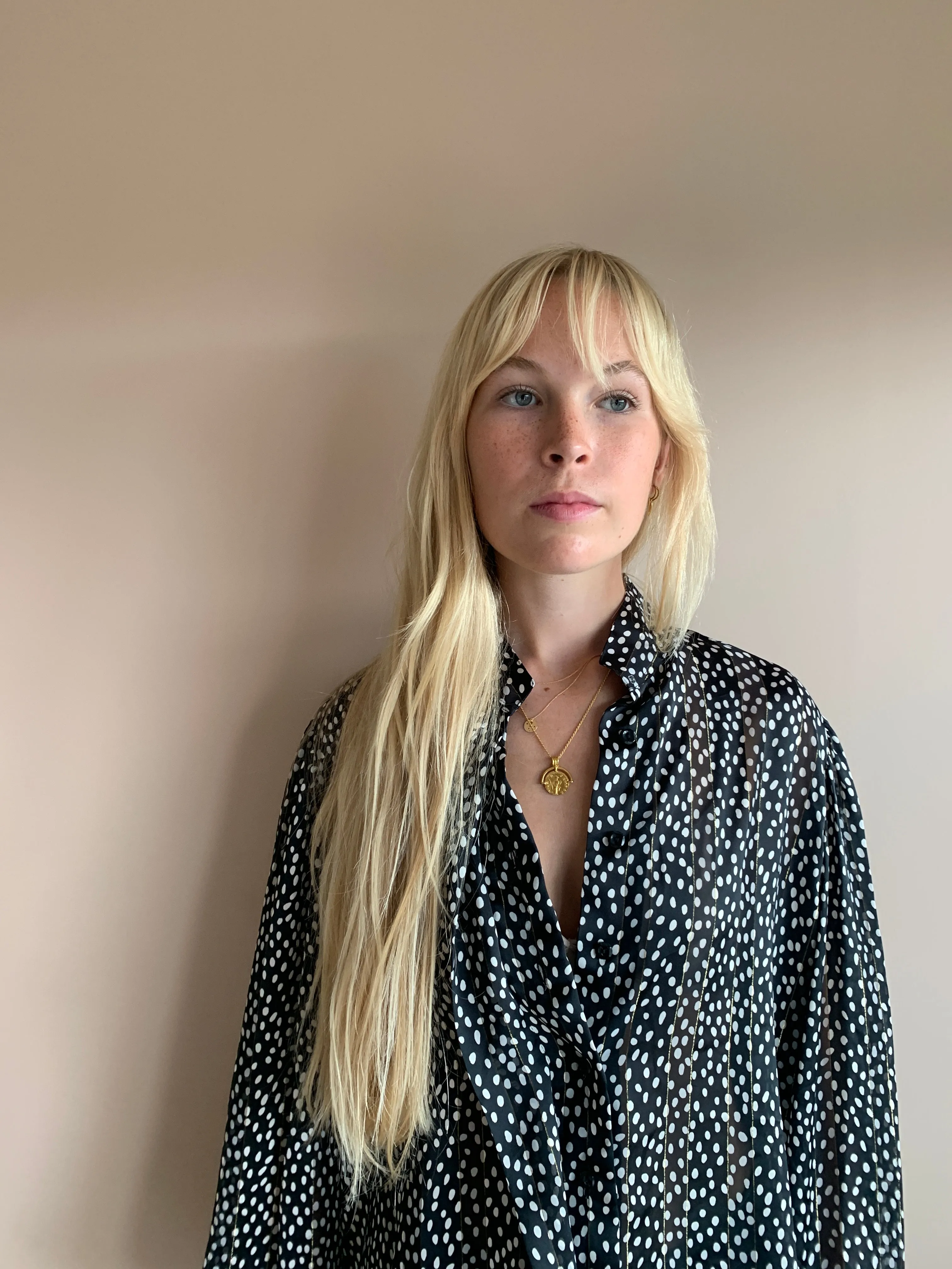 Beautiful spot silk blouse with lurex thread