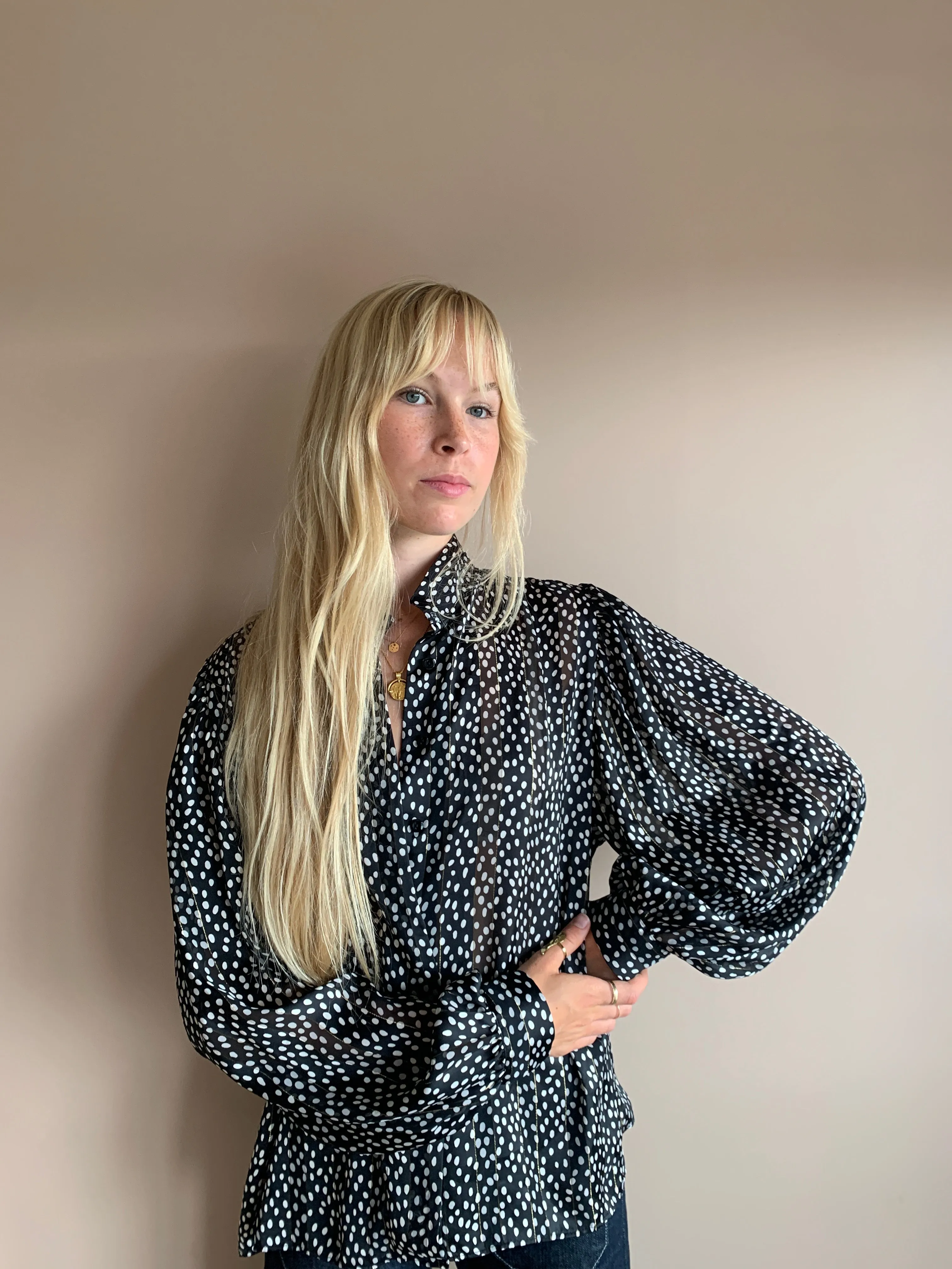 Beautiful spot silk blouse with lurex thread