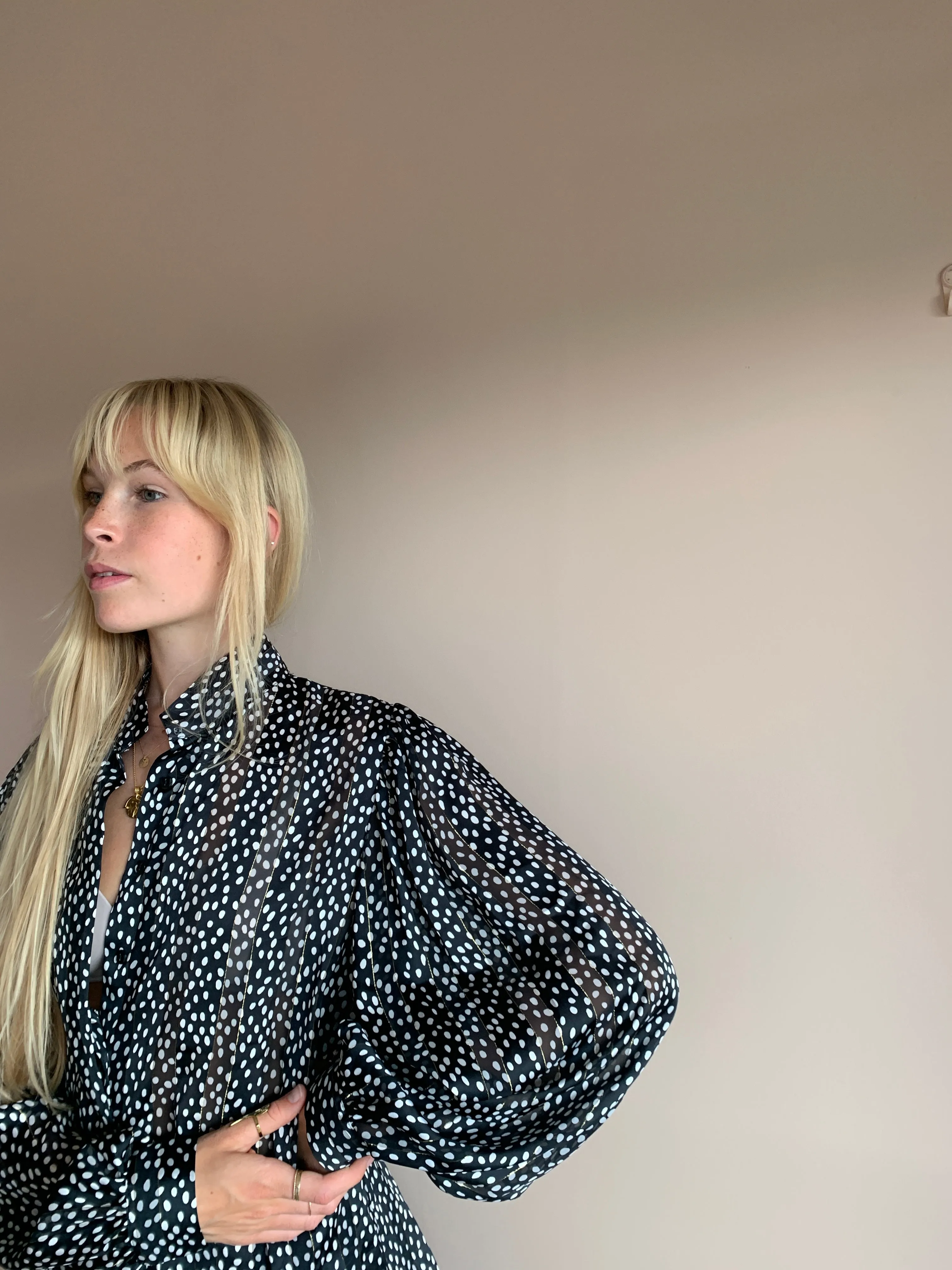 Beautiful spot silk blouse with lurex thread