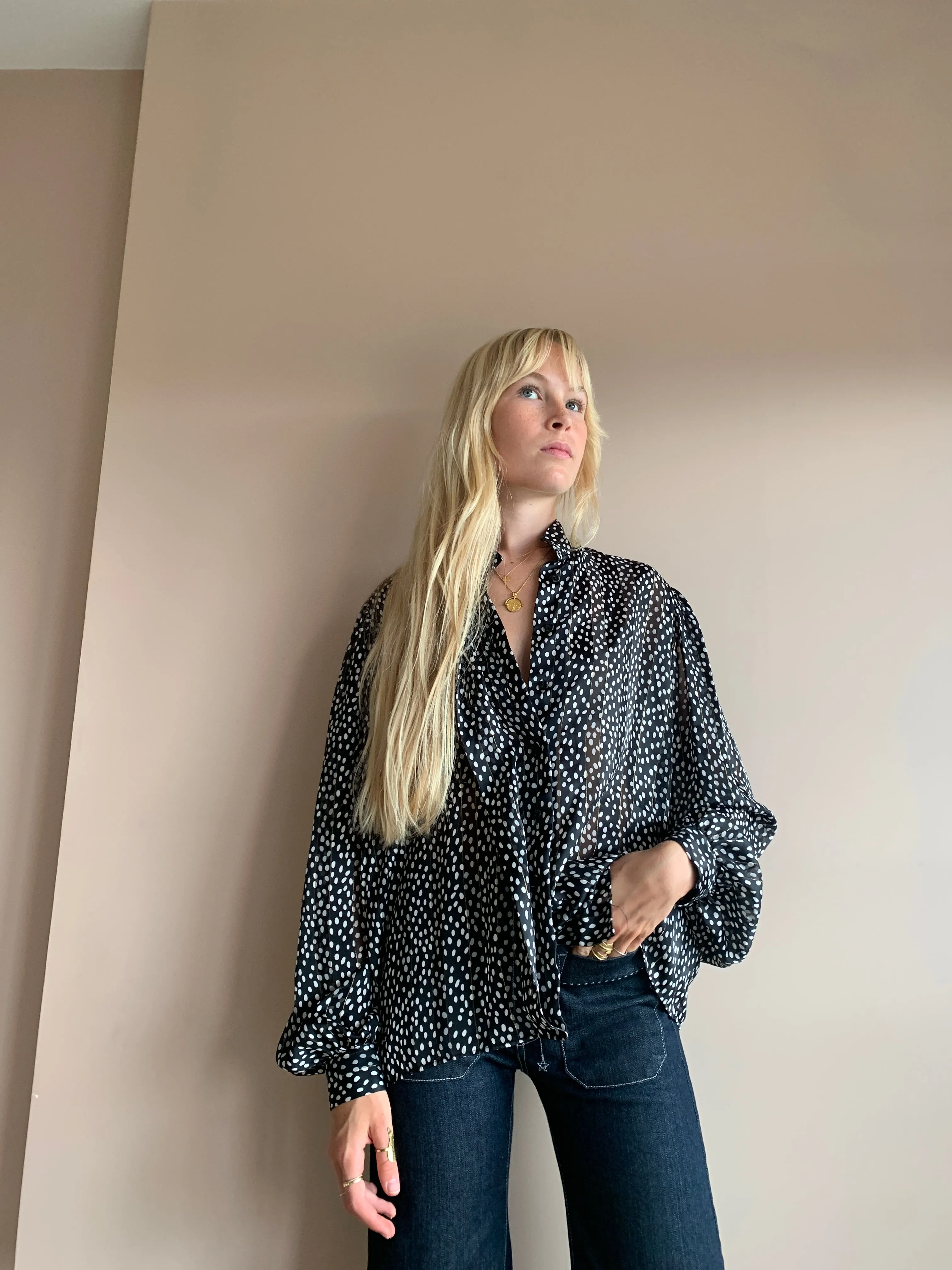 Beautiful spot silk blouse with lurex thread