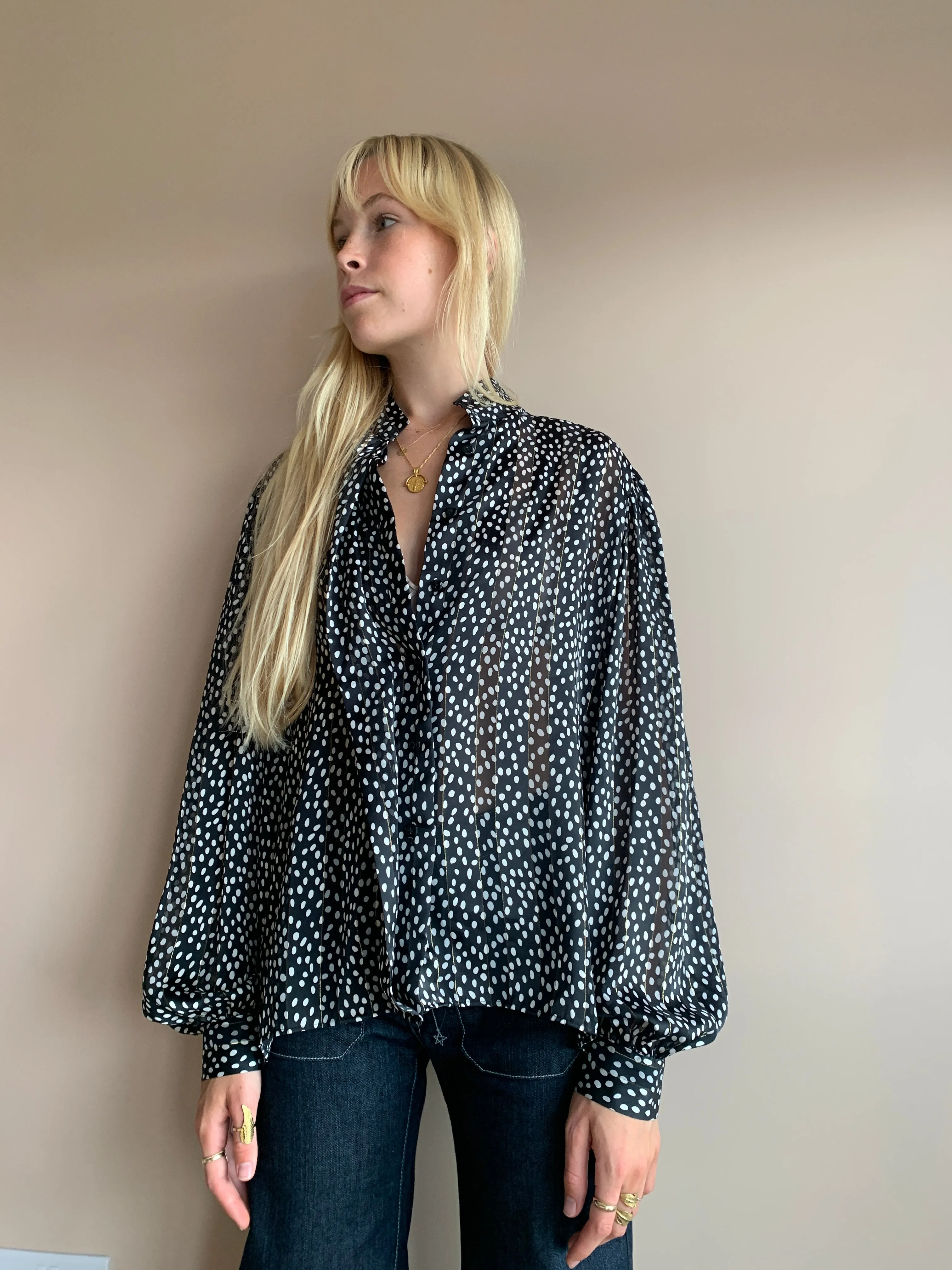 Beautiful spot silk blouse with lurex thread
