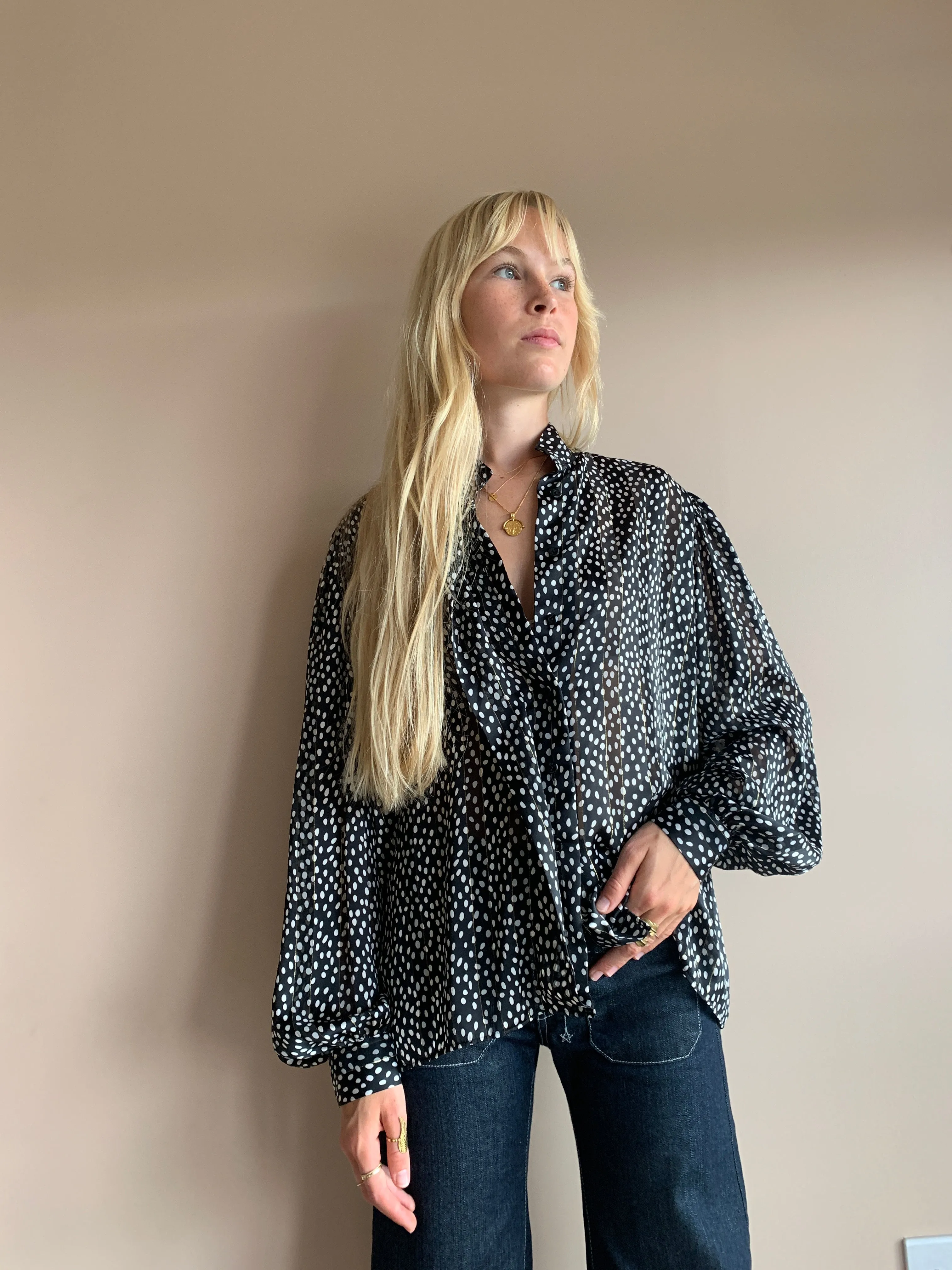 Beautiful spot silk blouse with lurex thread