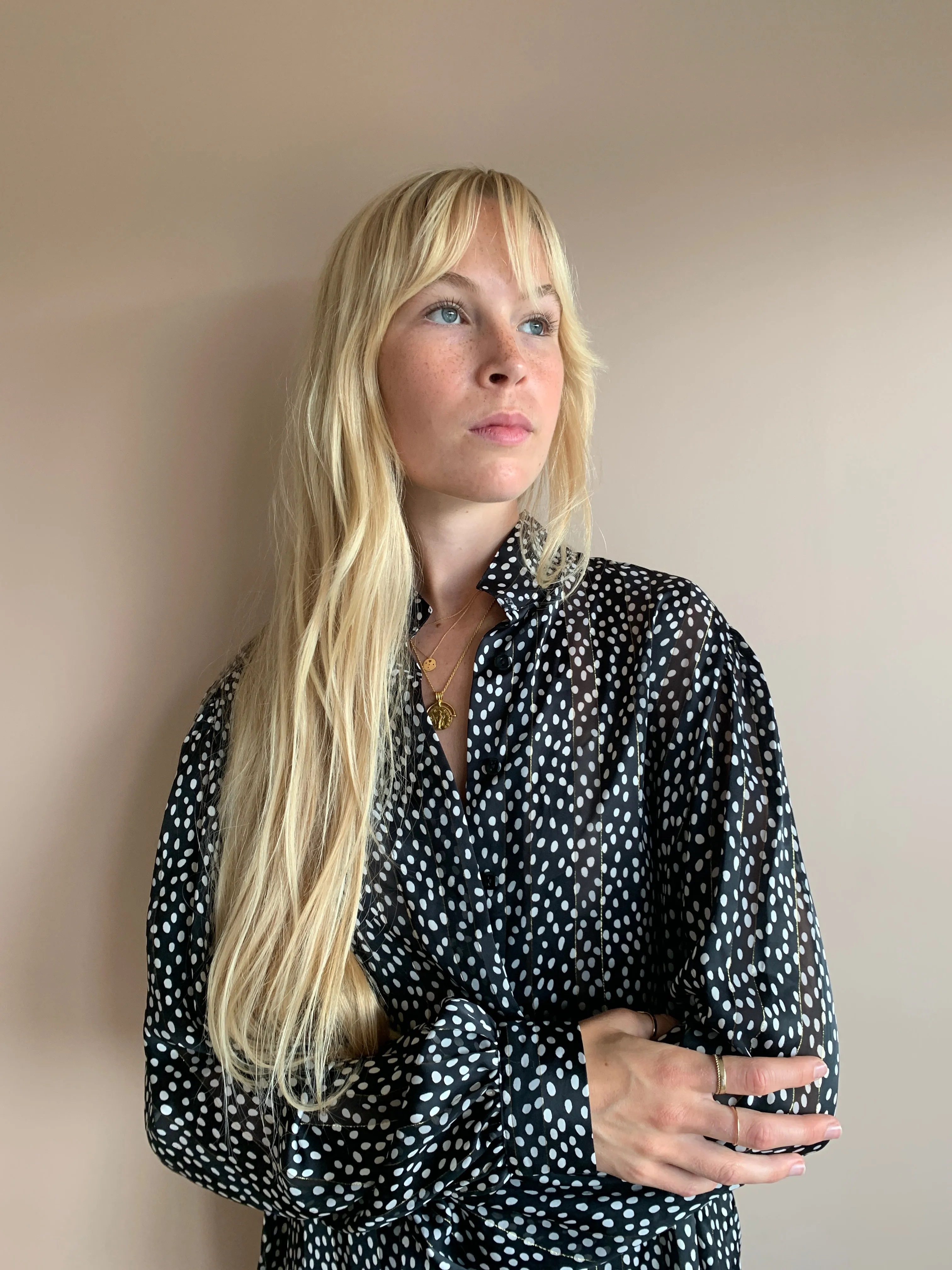 Beautiful spot silk blouse with lurex thread