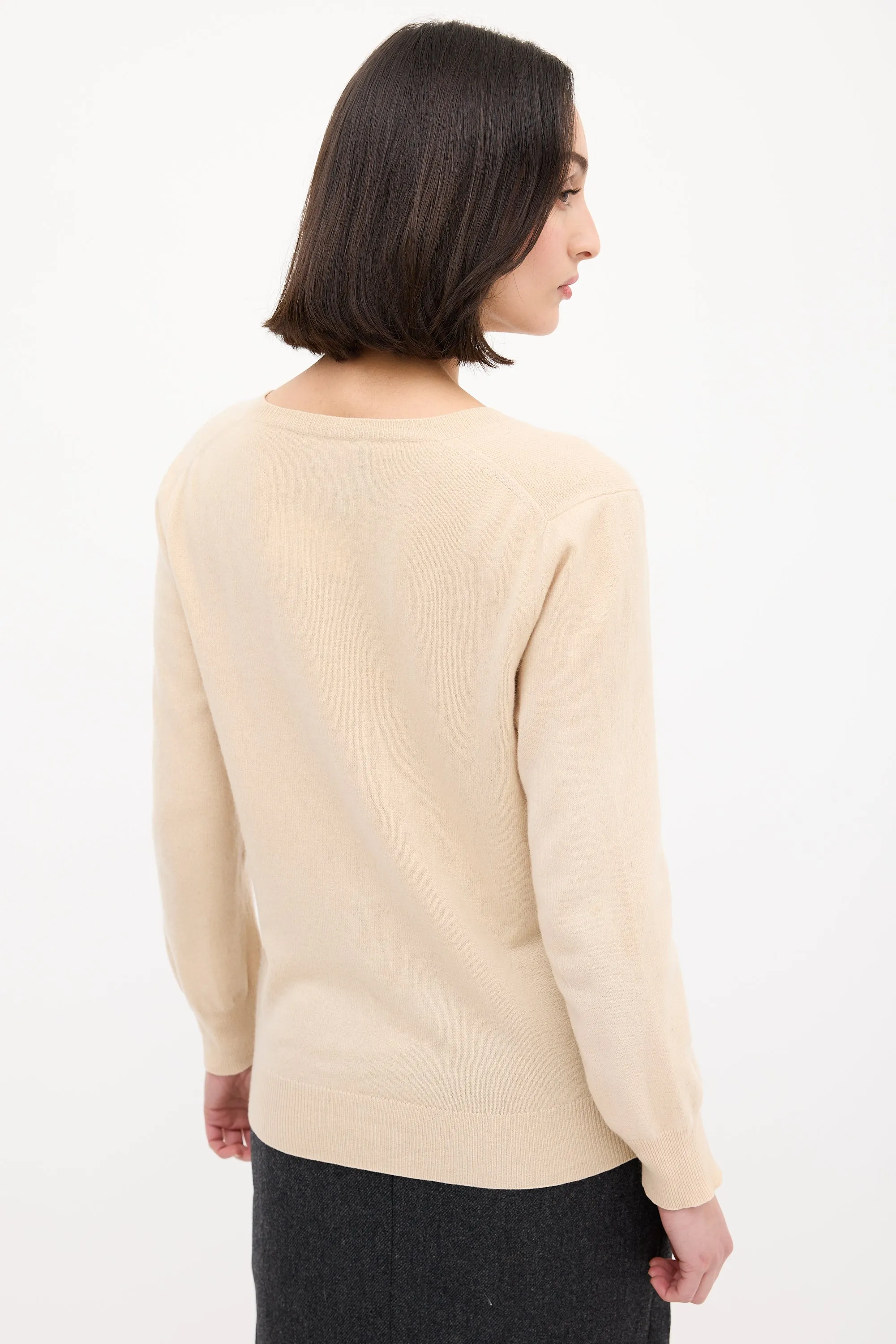 Beige Cashmere V-Neck Sweater