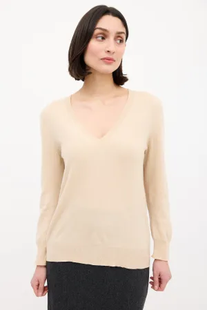 Beige Cashmere V-Neck Sweater