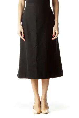 Black Wool Midi A-Line Skirt