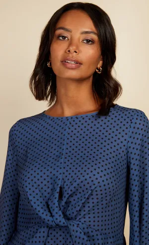 Blue Spot Twist Detail Blouse by Vogue Williams
