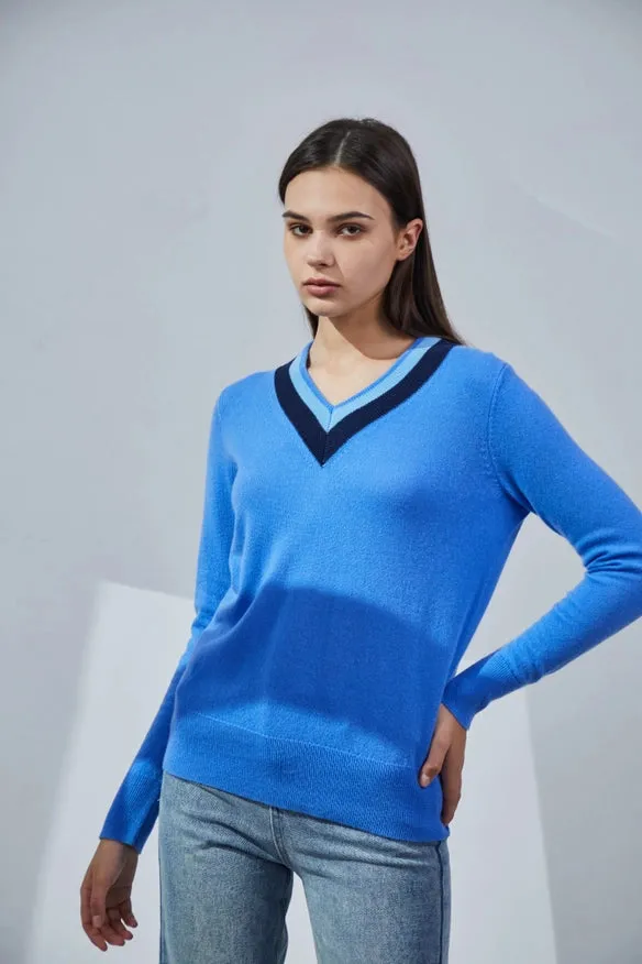 Contrasting V-Neck Cashmere Sweater