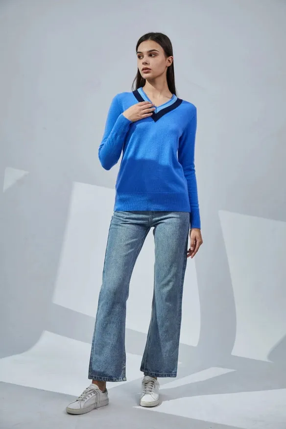 Contrasting V-Neck Cashmere Sweater