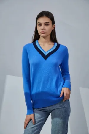 Contrasting V-Neck Cashmere Sweater