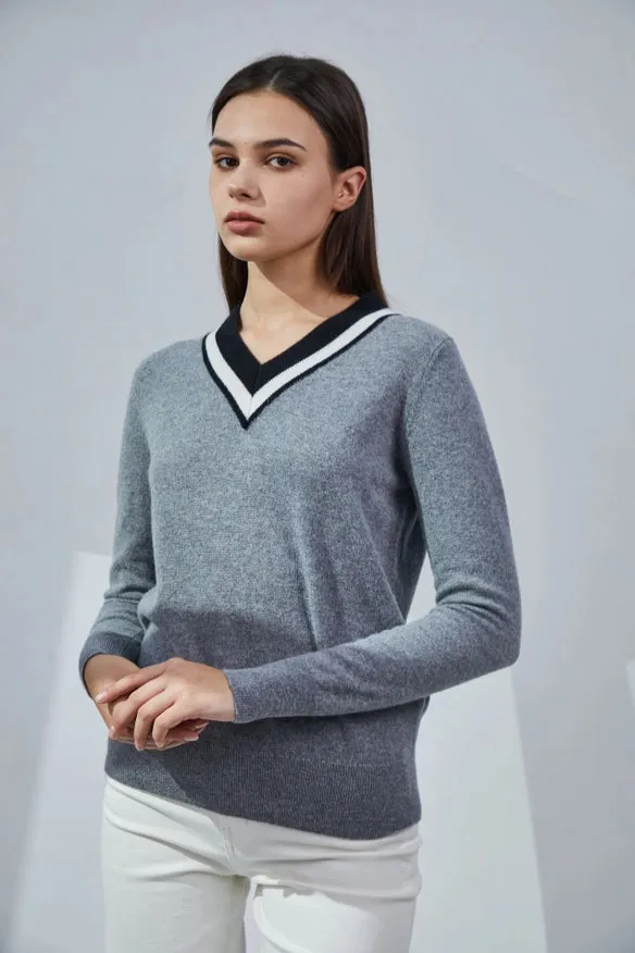 Contrasting V-Neck Cashmere Sweater
