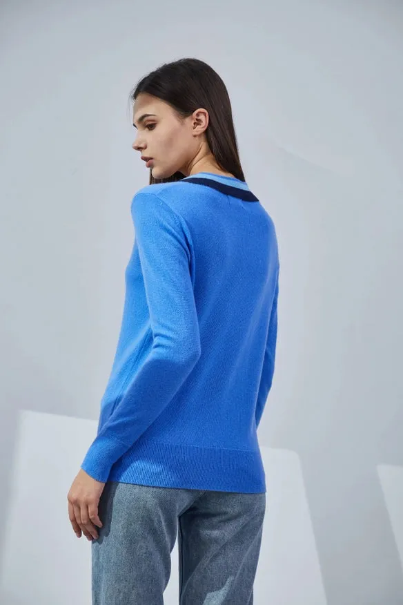 Contrasting V-Neck Cashmere Sweater