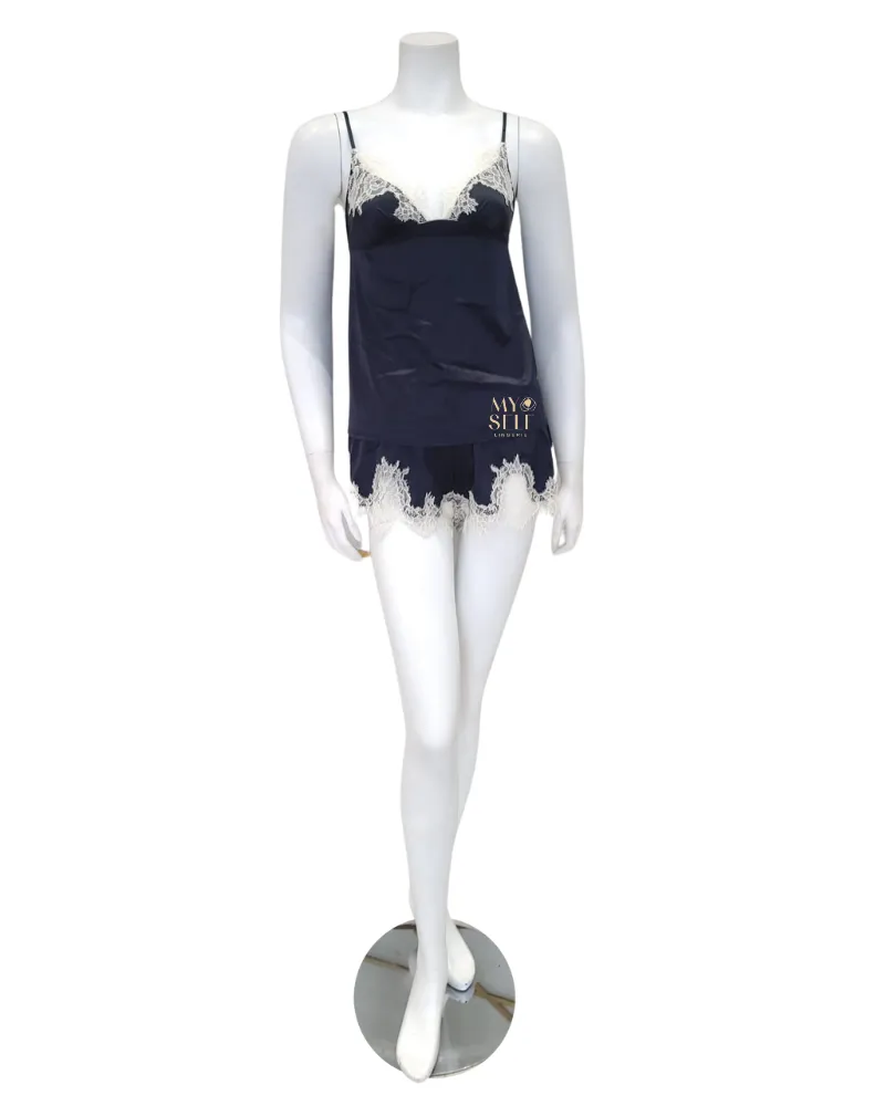 D001380-D001379 Ivory Lace Black Poly Cami Set