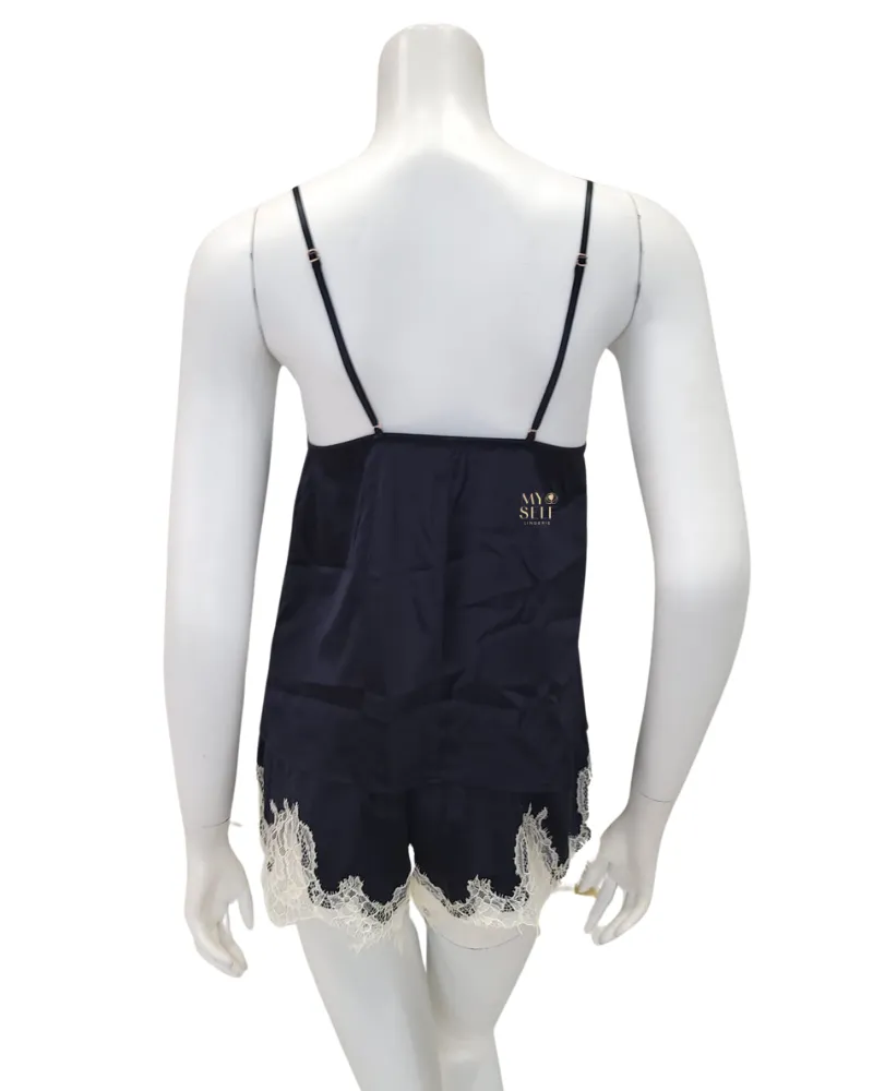 D001380-D001379 Ivory Lace Black Poly Cami Set