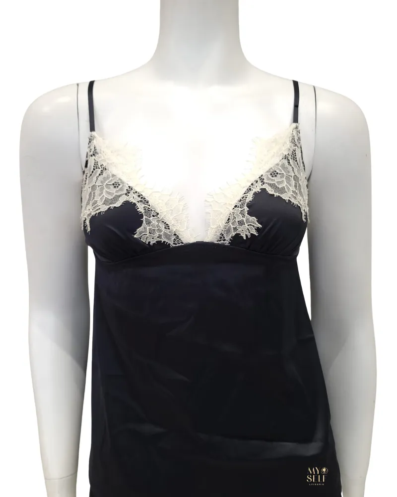 D001380-D001379 Ivory Lace Black Poly Cami Set