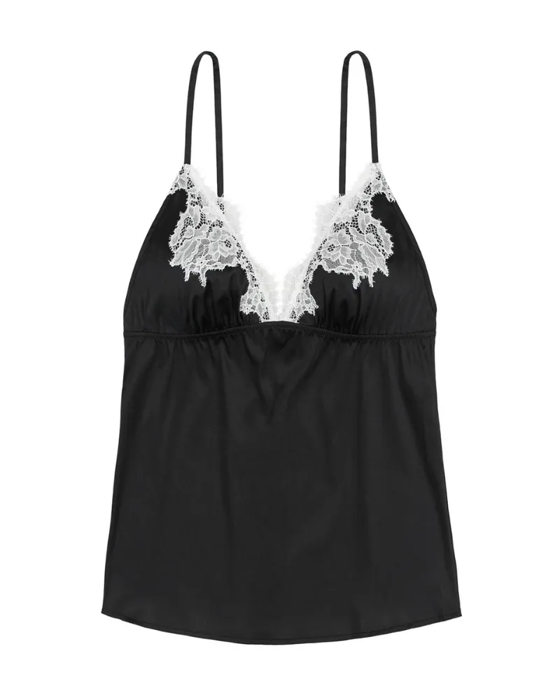 D001380-D001379 Ivory Lace Black Poly Cami Set
