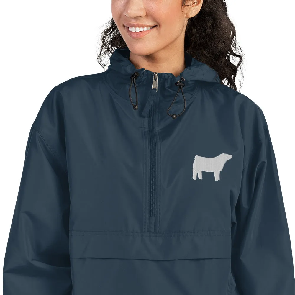 Embroidered Packable Jacket - Wash Rack Pullover Jacket - Livestock Show Charolais Heifer