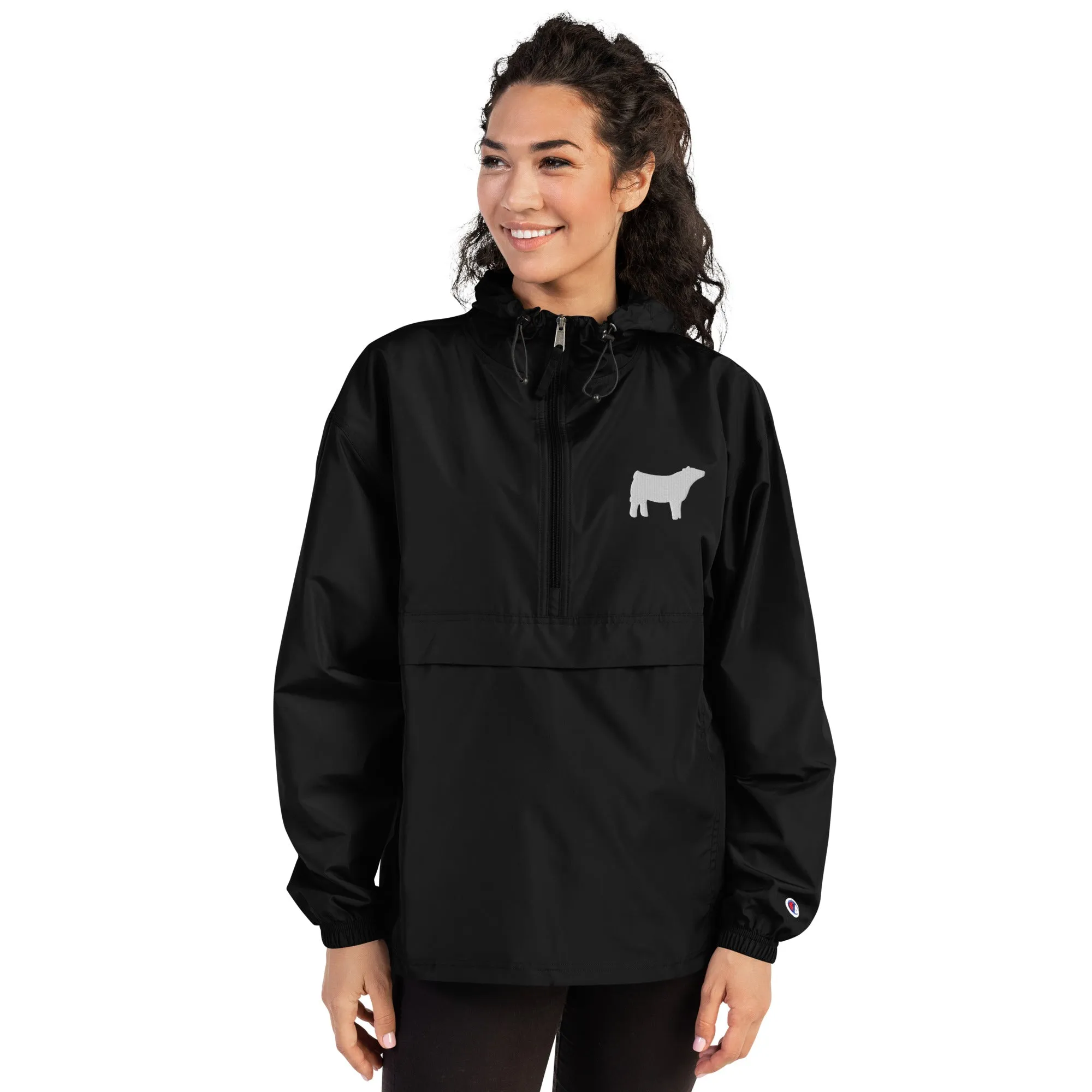 Embroidered Packable Jacket - Wash Rack Pullover Jacket - Livestock Show Charolais Heifer