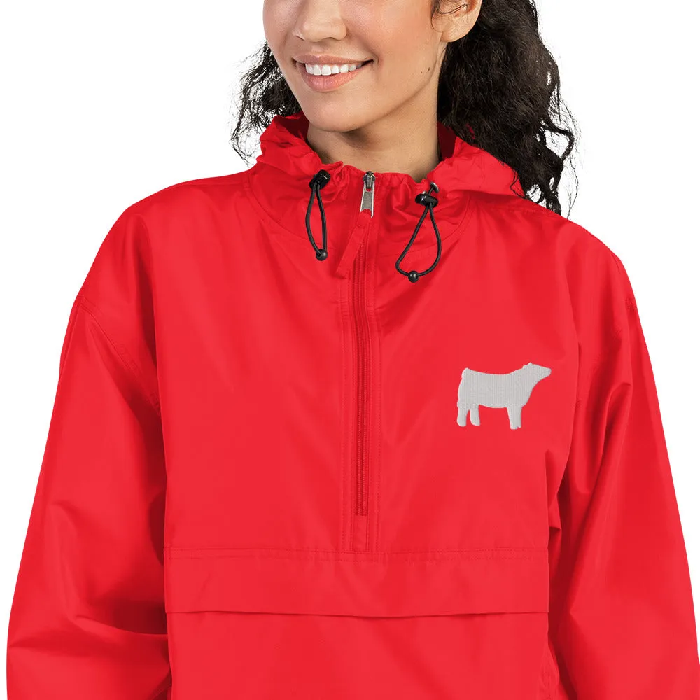 Embroidered Packable Jacket - Wash Rack Pullover Jacket - Livestock Show Charolais Heifer