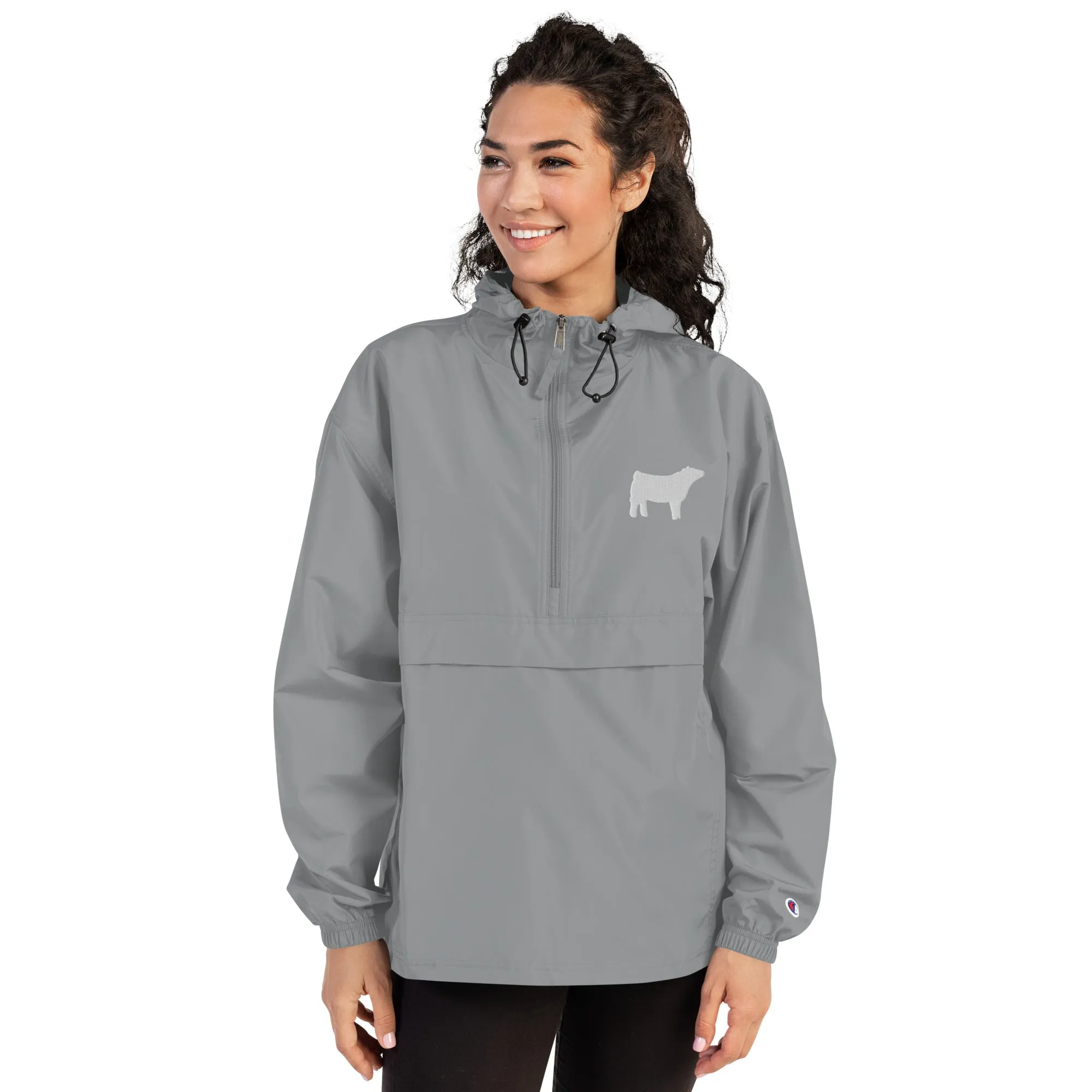Embroidered Packable Jacket - Wash Rack Pullover Jacket - Livestock Show Charolais Heifer