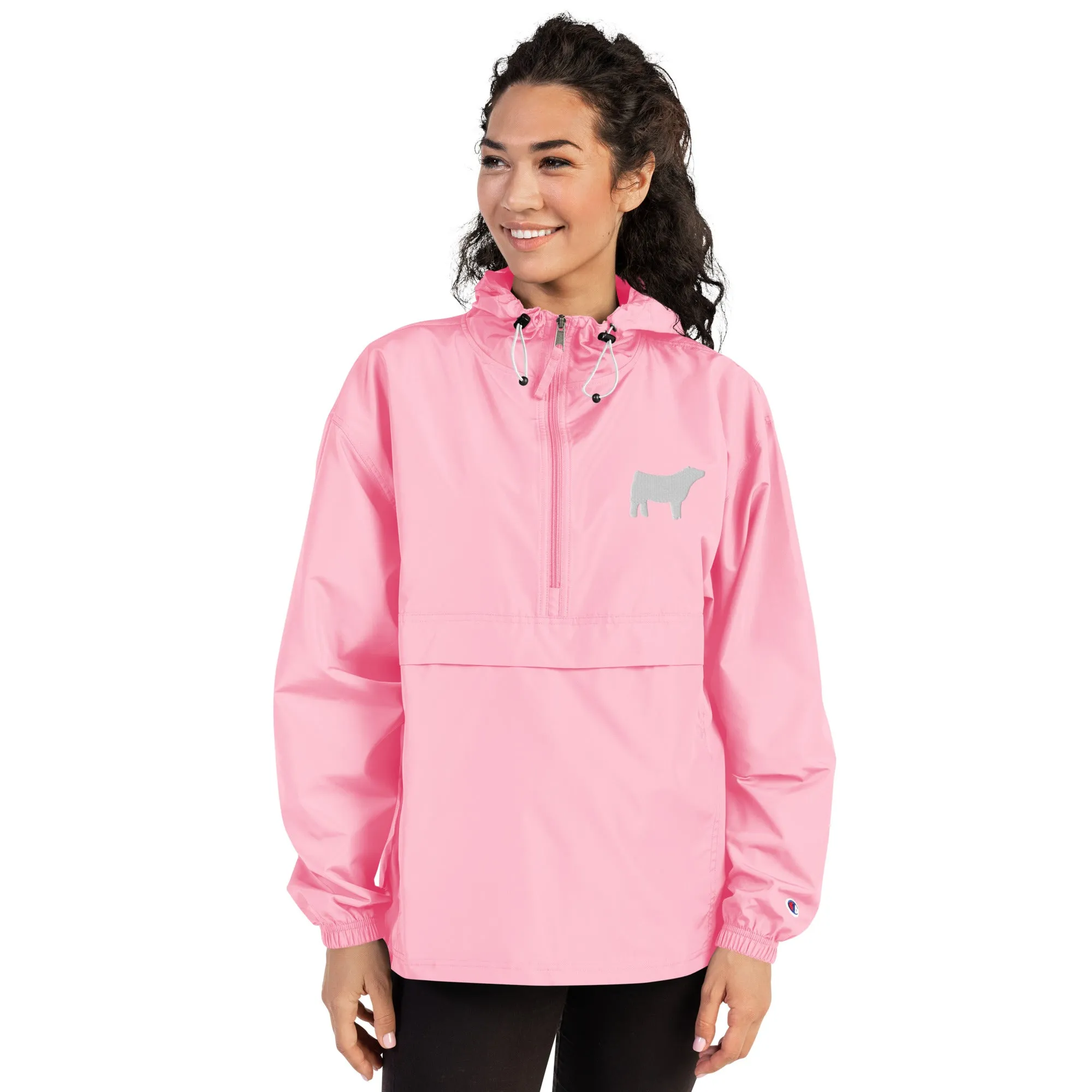 Embroidered Packable Jacket - Wash Rack Pullover Jacket - Livestock Show Charolais Heifer