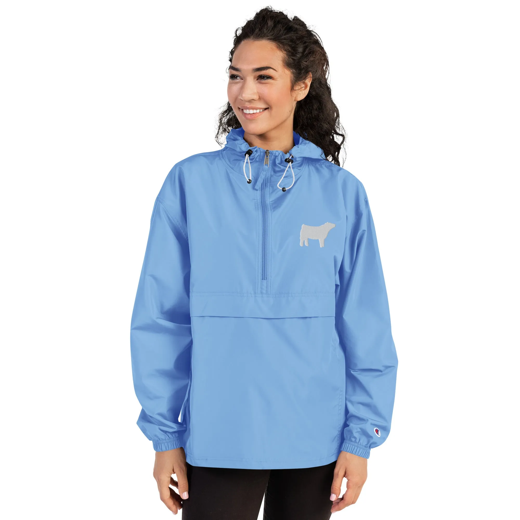 Embroidered Packable Jacket - Wash Rack Pullover Jacket - Livestock Show Charolais Heifer
