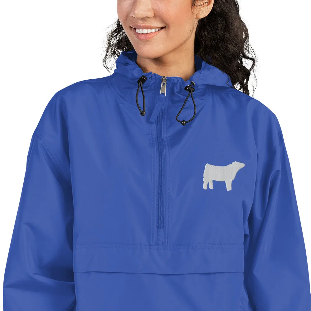 Embroidered Packable Jacket - Wash Rack Pullover Jacket - Livestock Show Charolais Heifer