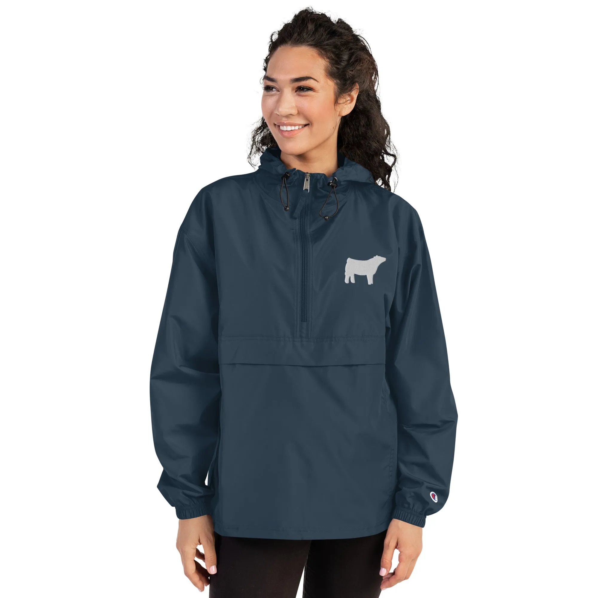 Embroidered Packable Jacket - Wash Rack Pullover Jacket - Livestock Show Charolais Heifer
