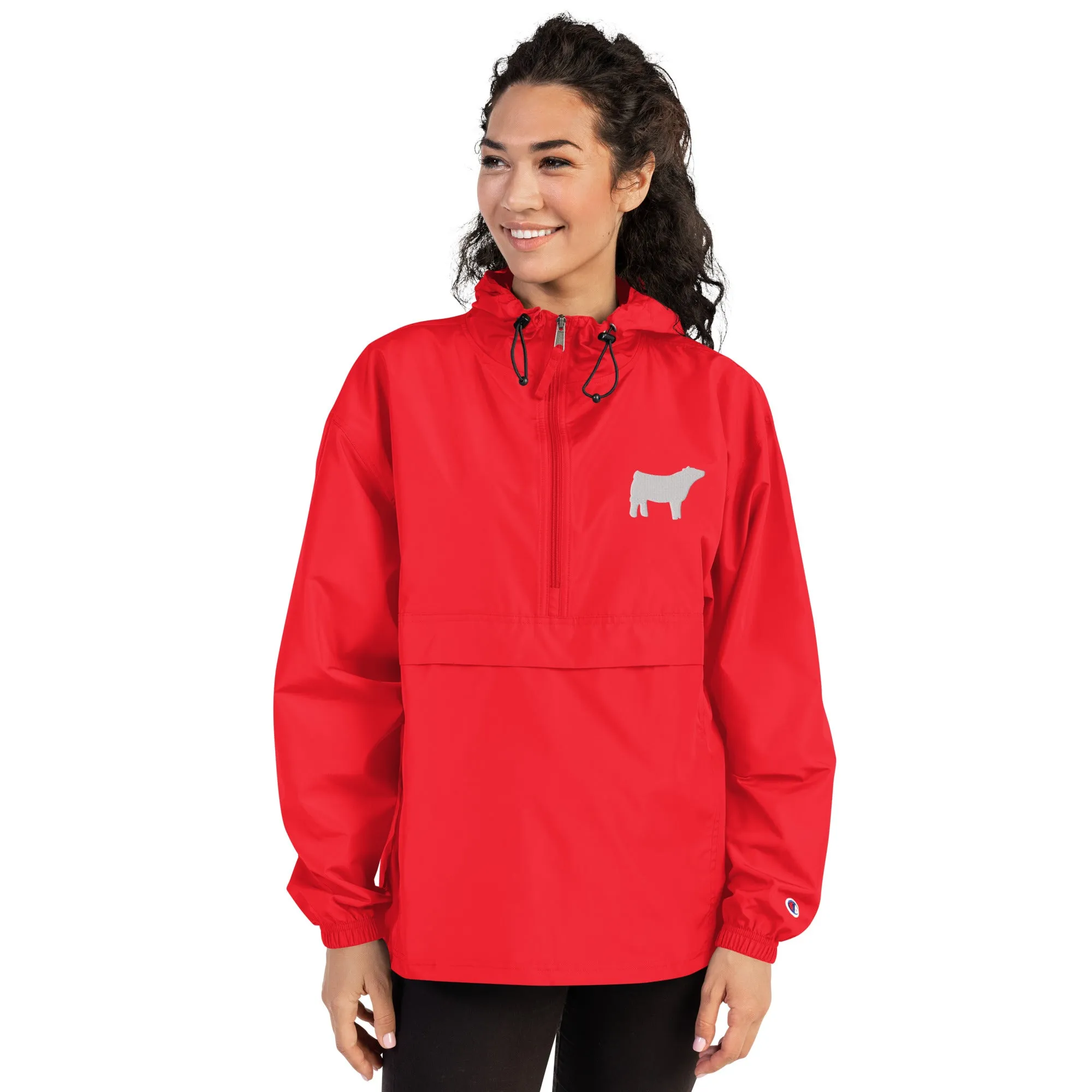 Embroidered Packable Jacket - Wash Rack Pullover Jacket - Livestock Show Charolais Heifer