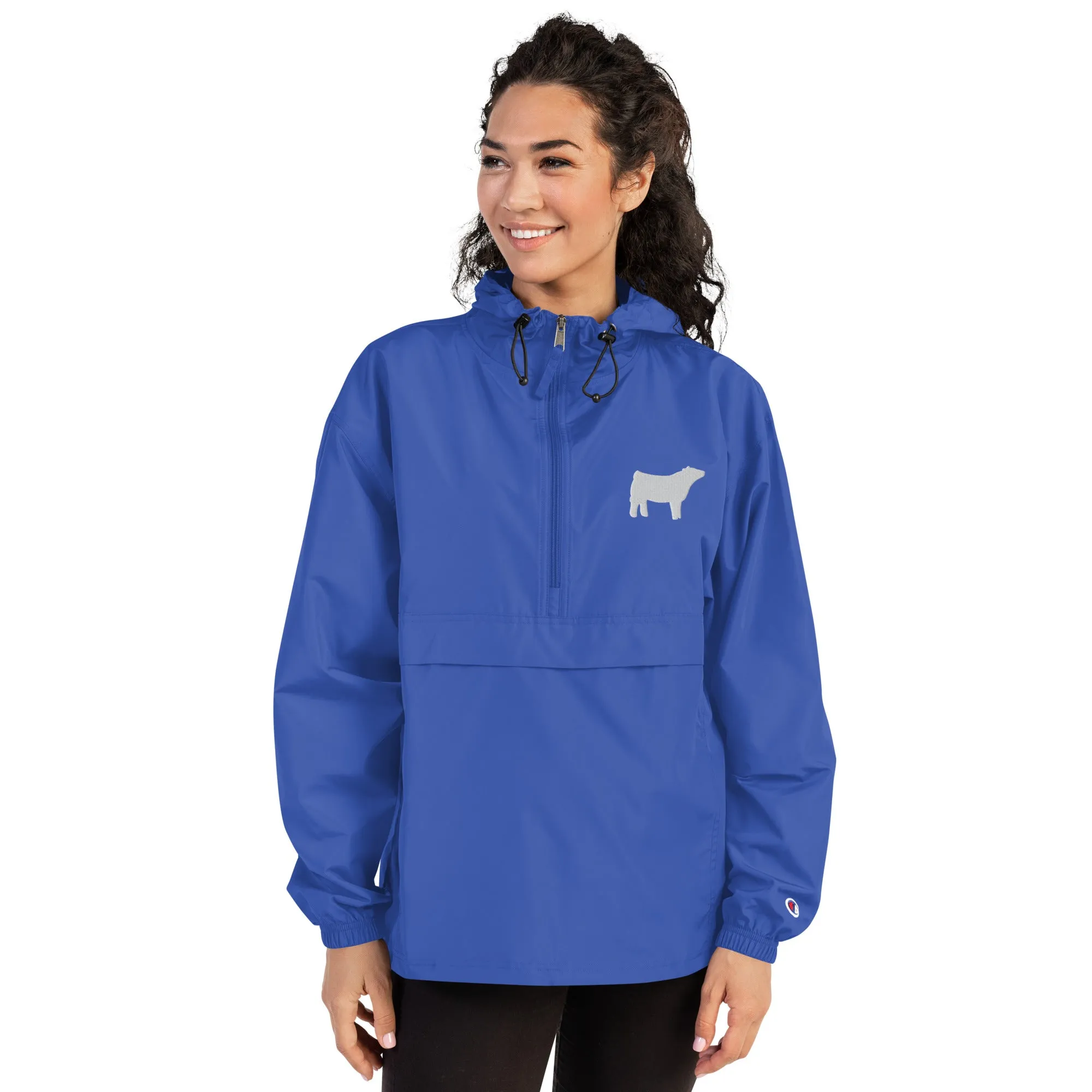 Embroidered Packable Jacket - Wash Rack Pullover Jacket - Livestock Show Charolais Heifer