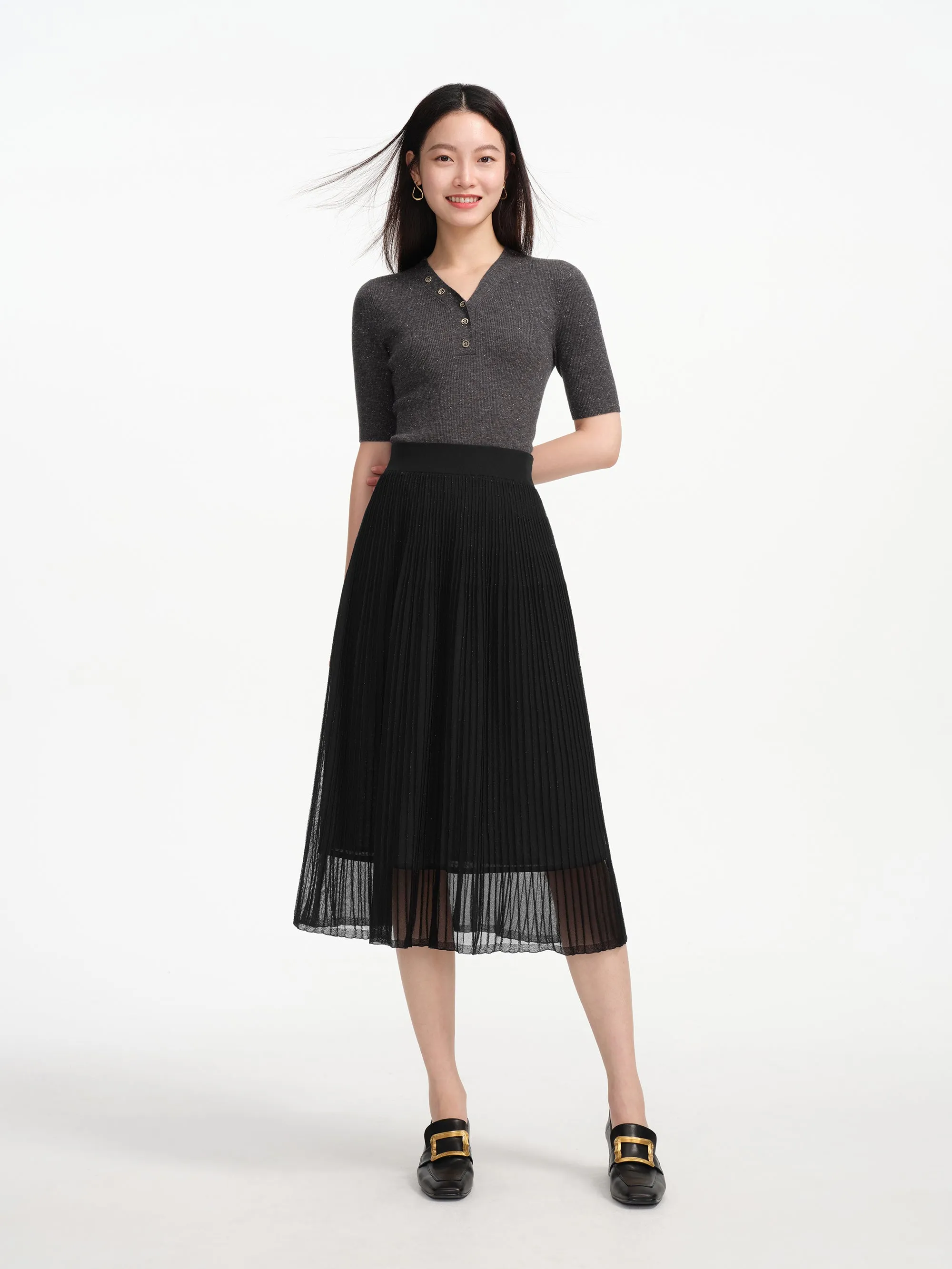 EP YAYING Wool V-neck Fit Sweater Top