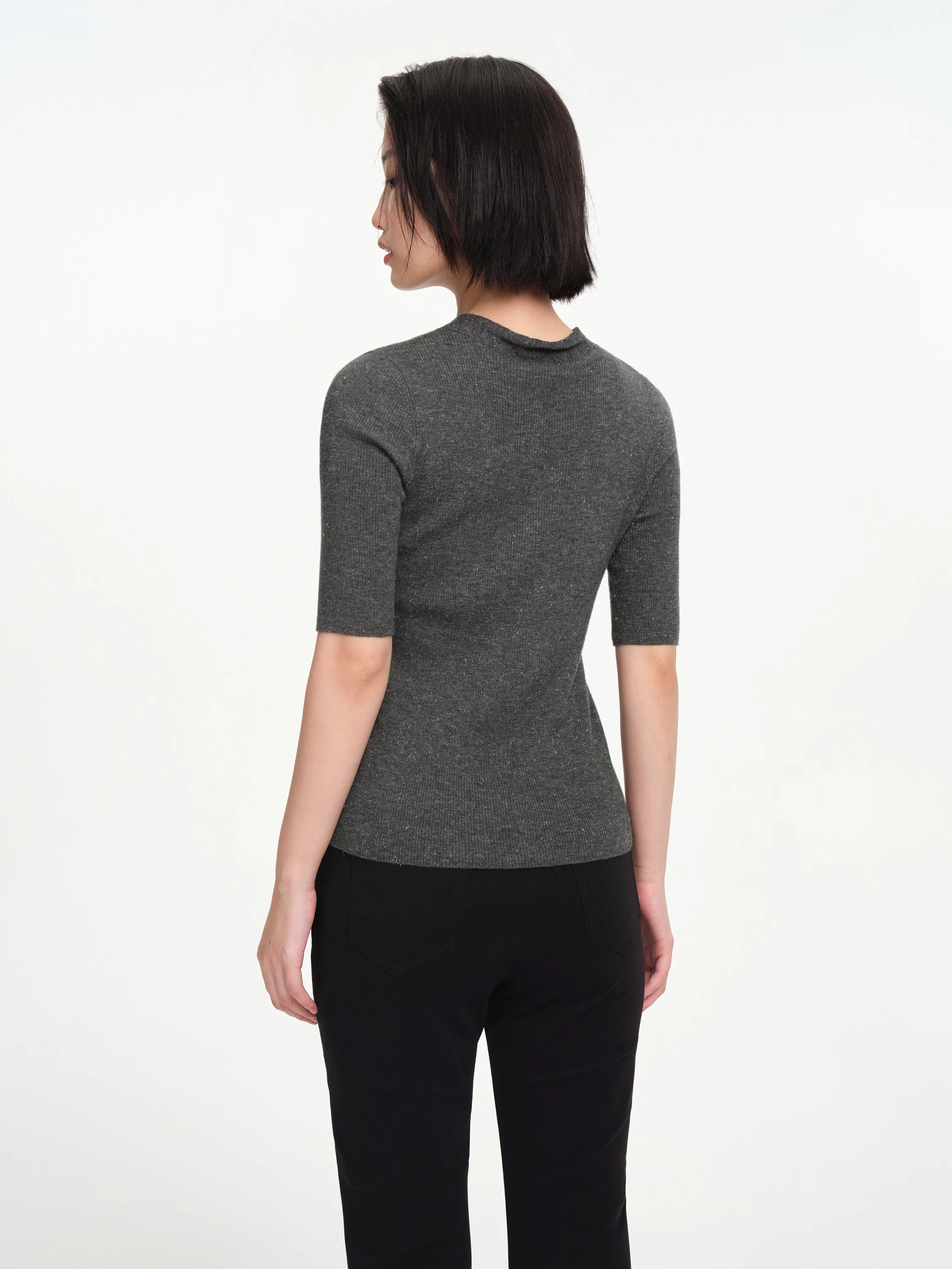 EP YAYING Wool V-neck Fit Sweater Top