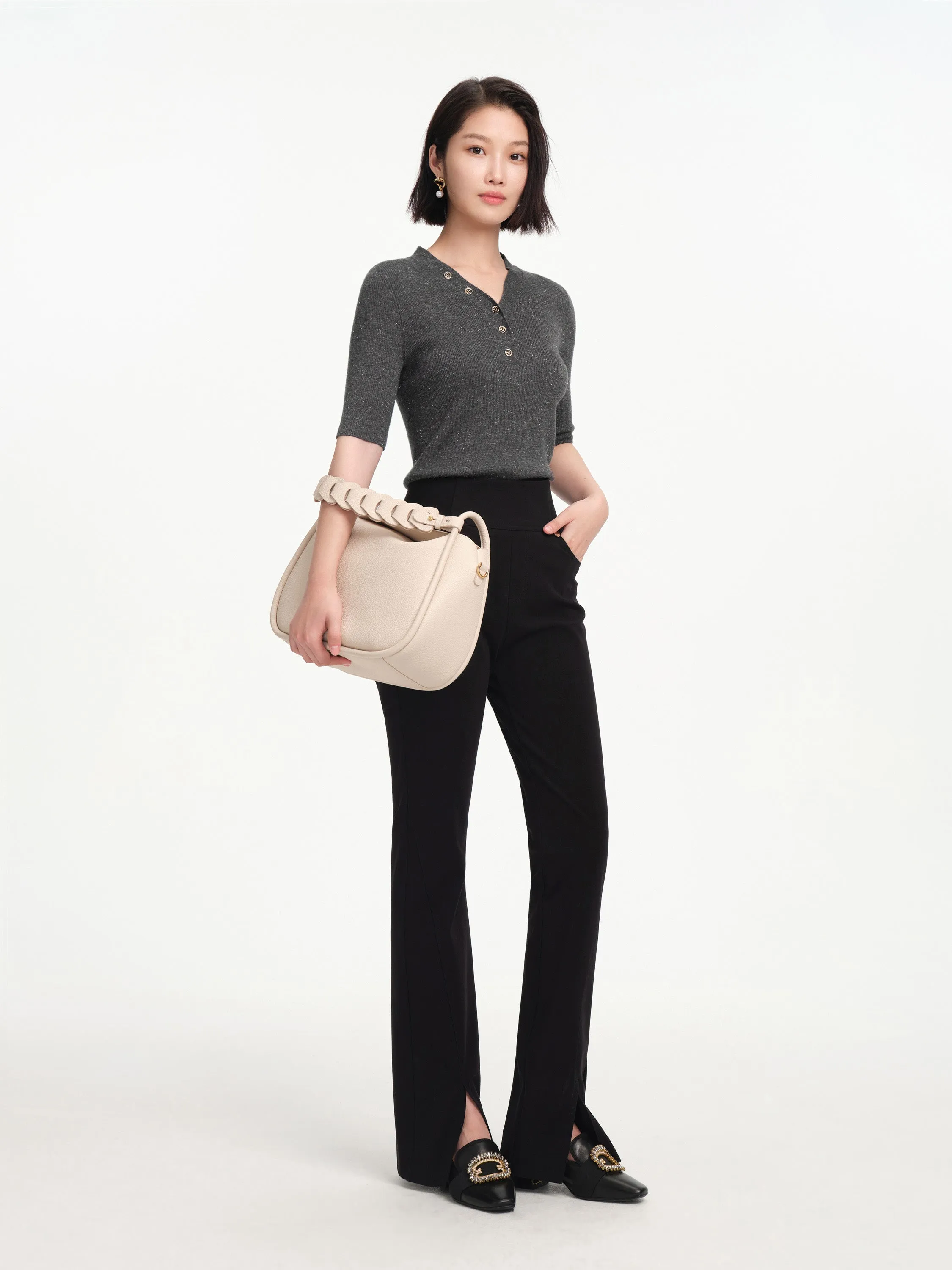 EP YAYING Wool V-neck Fit Sweater Top
