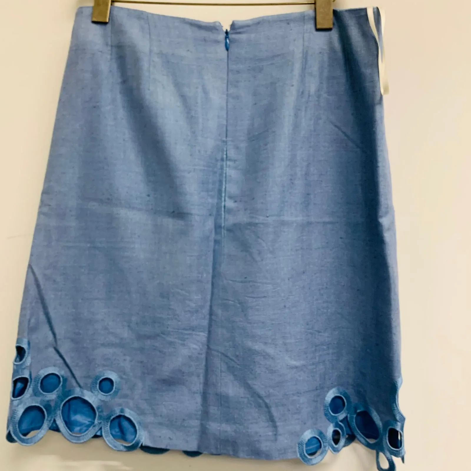 ETRO Blue Ladies A-Line Patterned Circle Cutout Hole Skirt Size 10