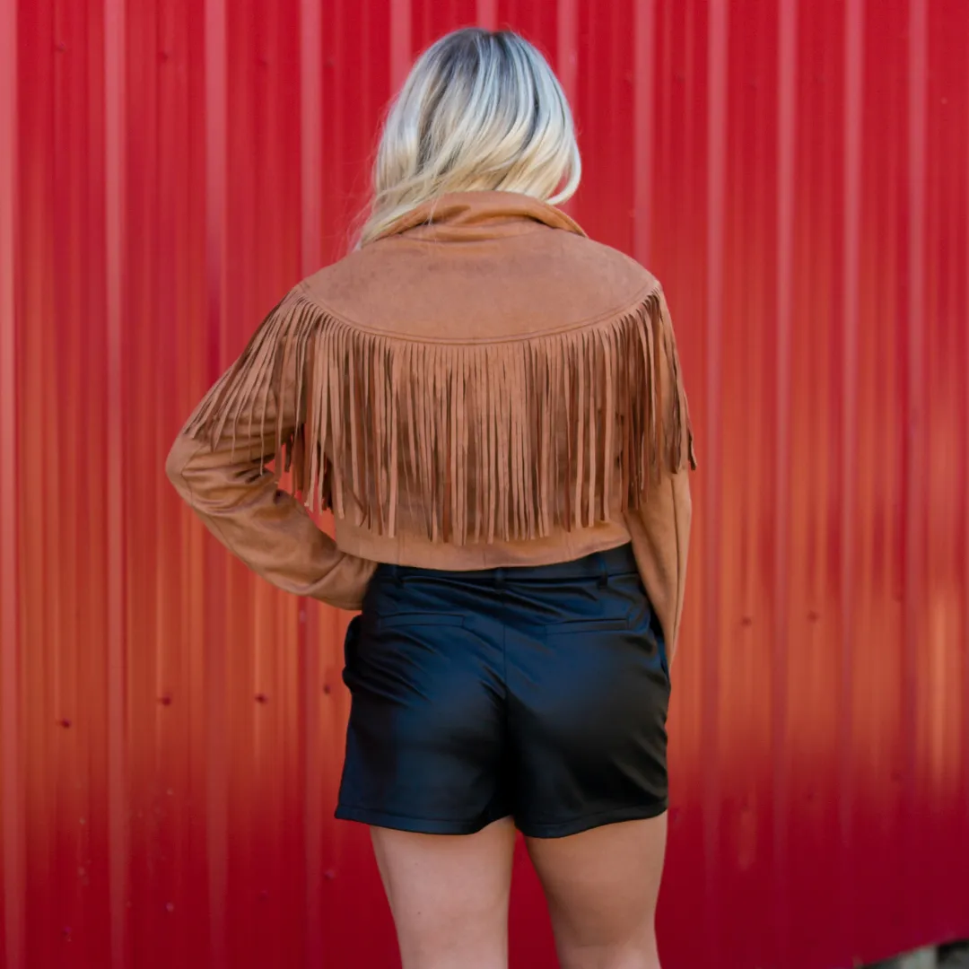 Faux Suede Fringe Jacket - Camel