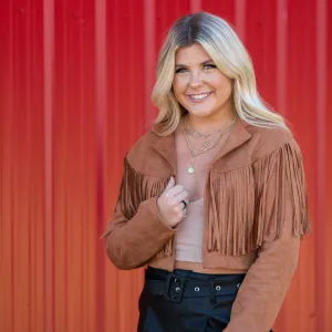 Faux Suede Fringe Jacket - Camel