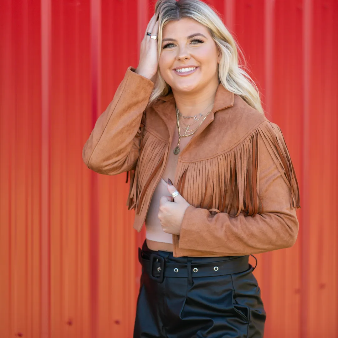 Faux Suede Fringe Jacket - Camel