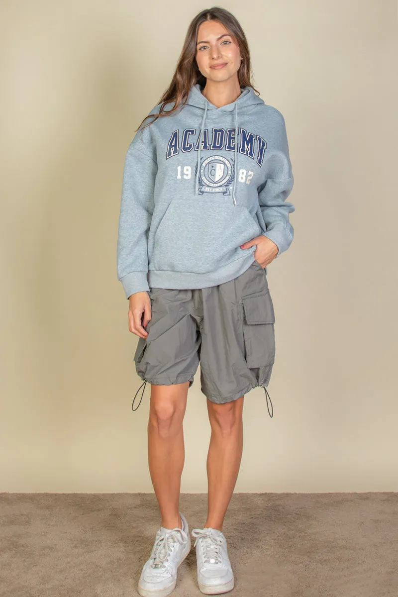 Graphic Kangaroo Pocket Drawstring Hoodie