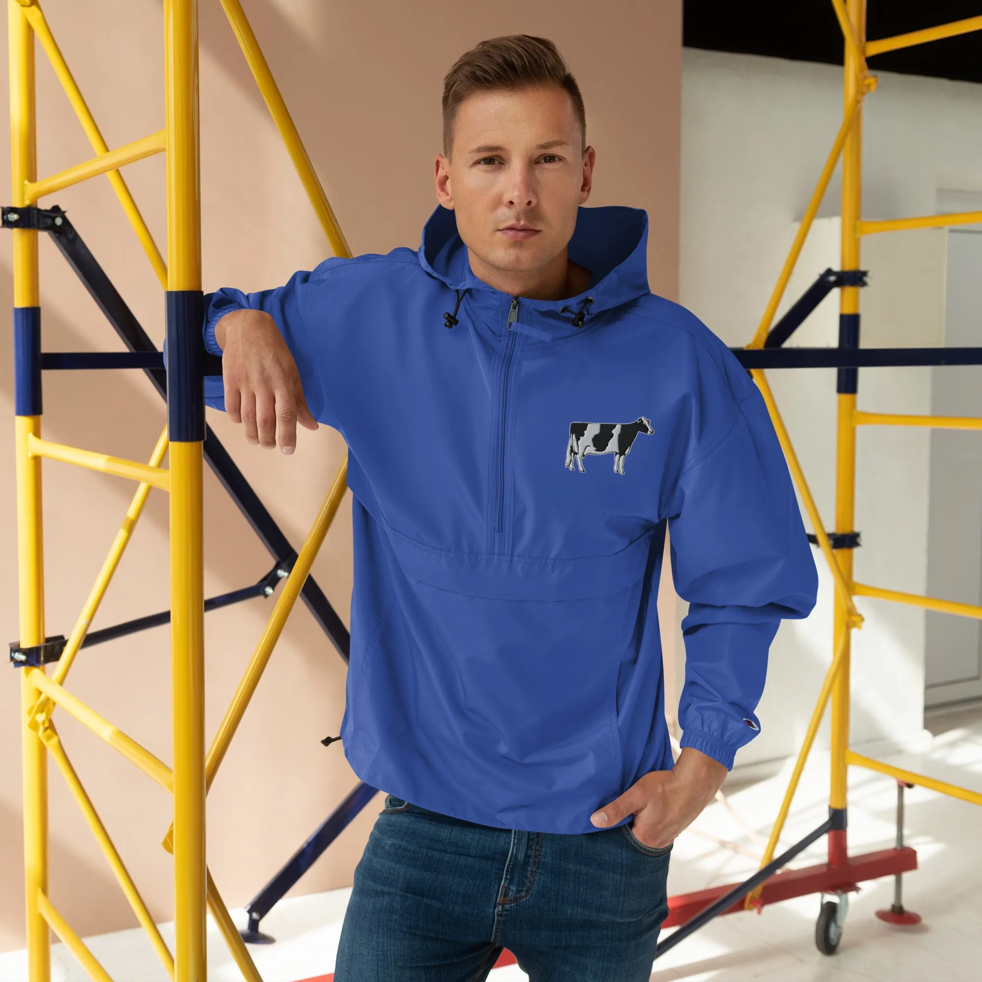 Livestock Show Dairy Cow Embroidered Packable Jacket - Wash Rack Pullover Jacket