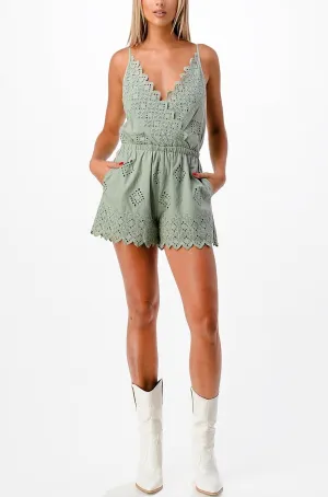 Miss Me Eyelet Romper (Sage)