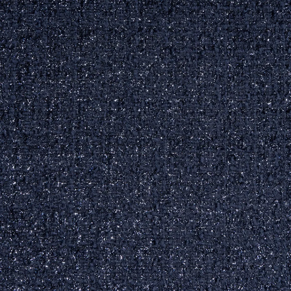 Navy Blue Metallic Wool Bouclé