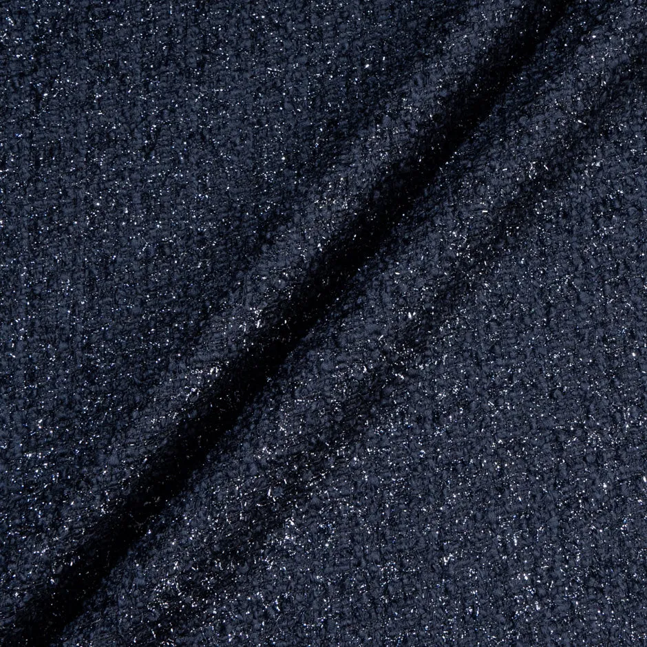 Navy Blue Metallic Wool Bouclé
