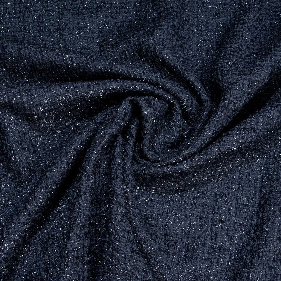 Navy Blue Metallic Wool Bouclé