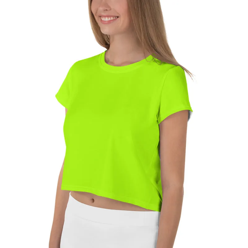 Neon Green Women's Crop Tee, Ladies Solid Color Modern Crop T-shirt-Made in USA/EU