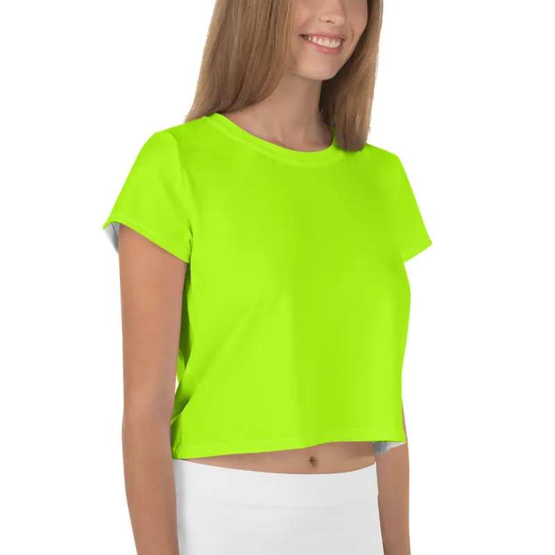 Neon Green Women's Crop Tee, Ladies Solid Color Modern Crop T-shirt-Made in USA/EU
