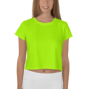 Neon Green Women's Crop Tee, Ladies Solid Color Modern Crop T-shirt-Made in USA/EU