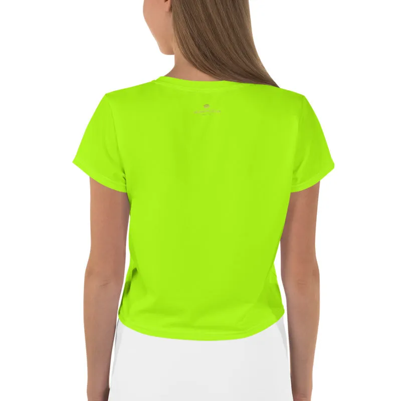 Neon Green Women's Crop Tee, Ladies Solid Color Modern Crop T-shirt-Made in USA/EU