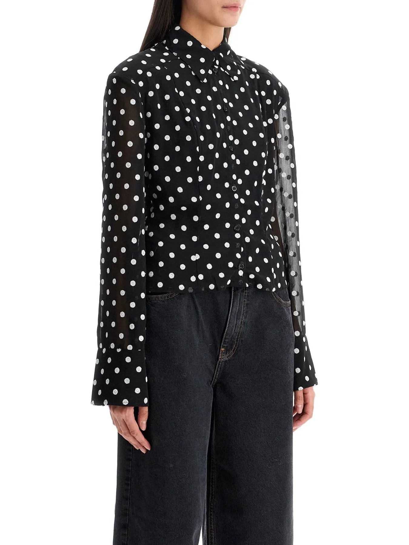 Polka Dot Sequin Chiffon Blouse