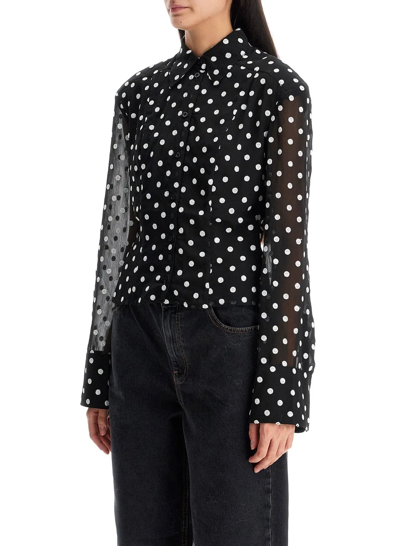 Polka Dot Sequin Chiffon Blouse